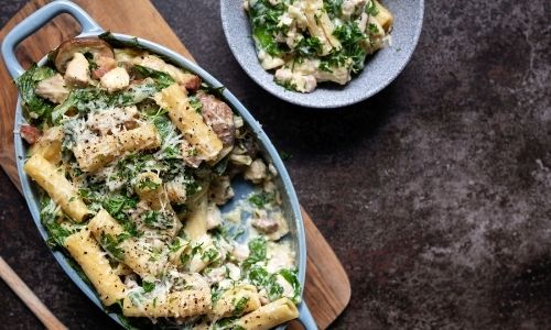 Chicken, Mushroom & Spinach Pasta Bake